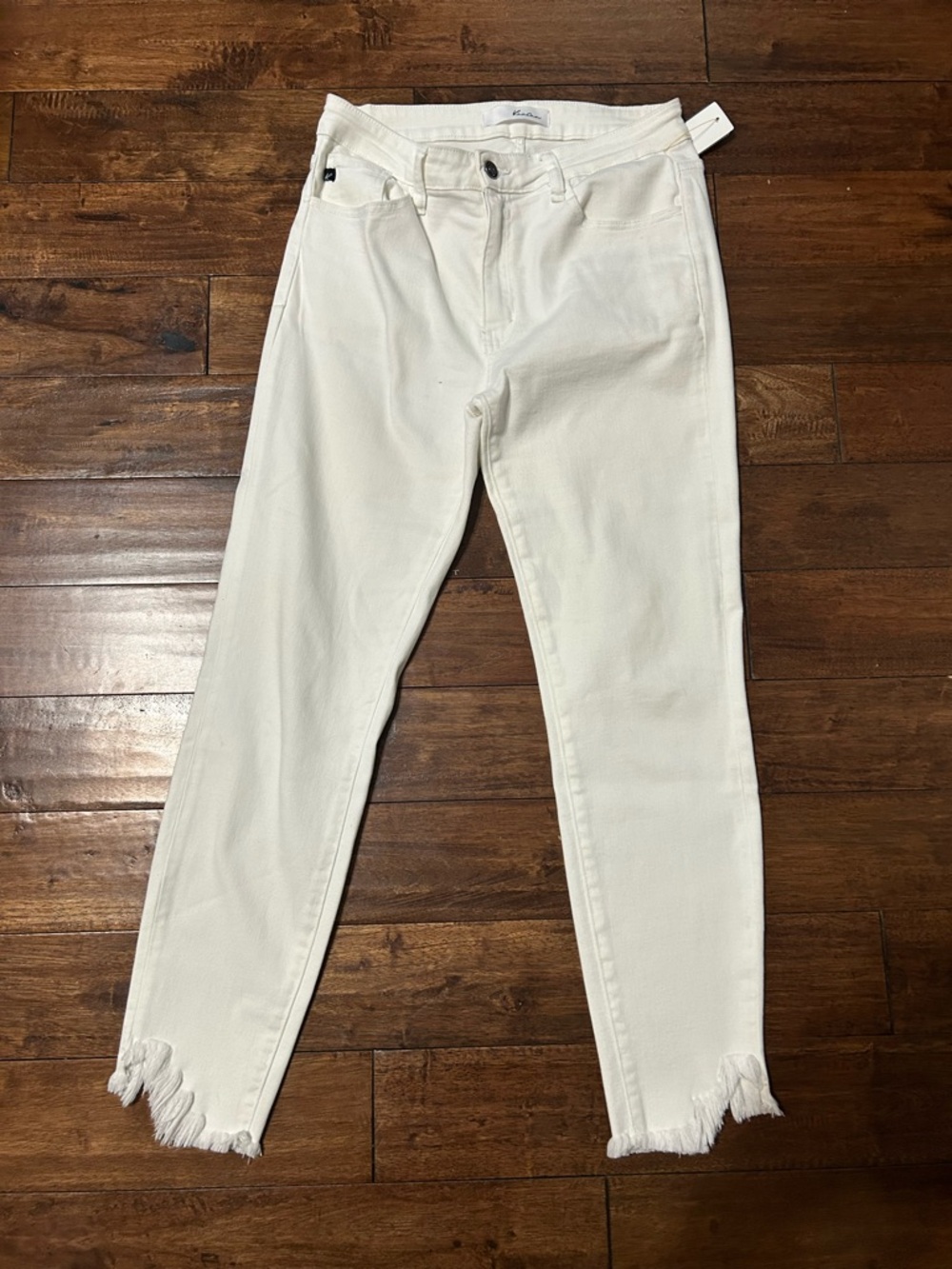 KanCan Cream Frayed Ankle Crop Jeans